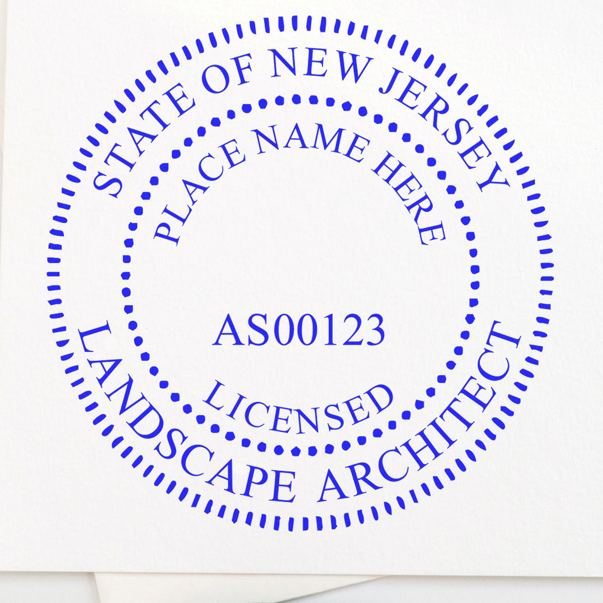 The Slim Pre-Inked New Jersey Landscape Architect Seal Stamp stamp impression comes to life with a crisp, detailed photo on paper - showcasing true professional quality.