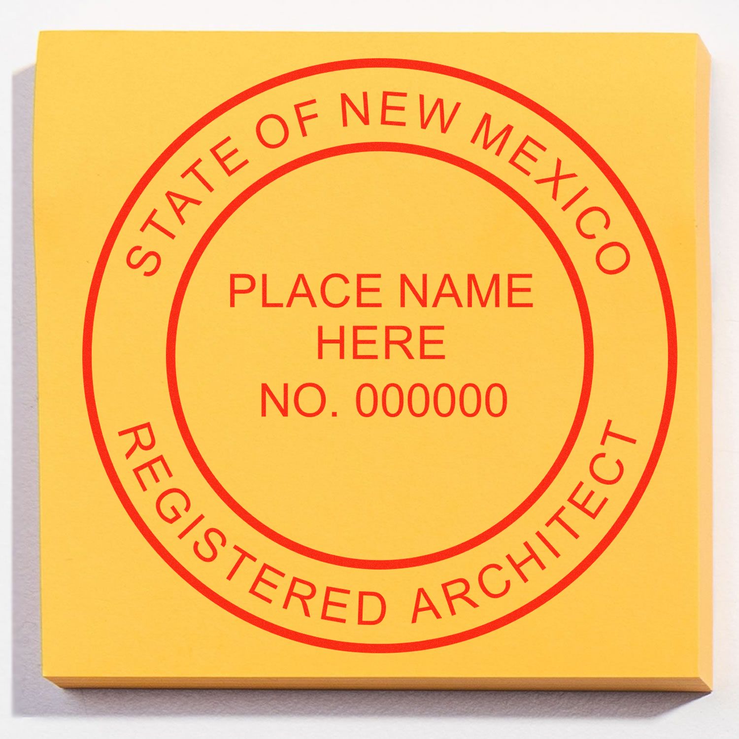 Digital New Mexico Architect Stamp, Electronic Seal for New Mexico Architect, red circular design on a yellow background.