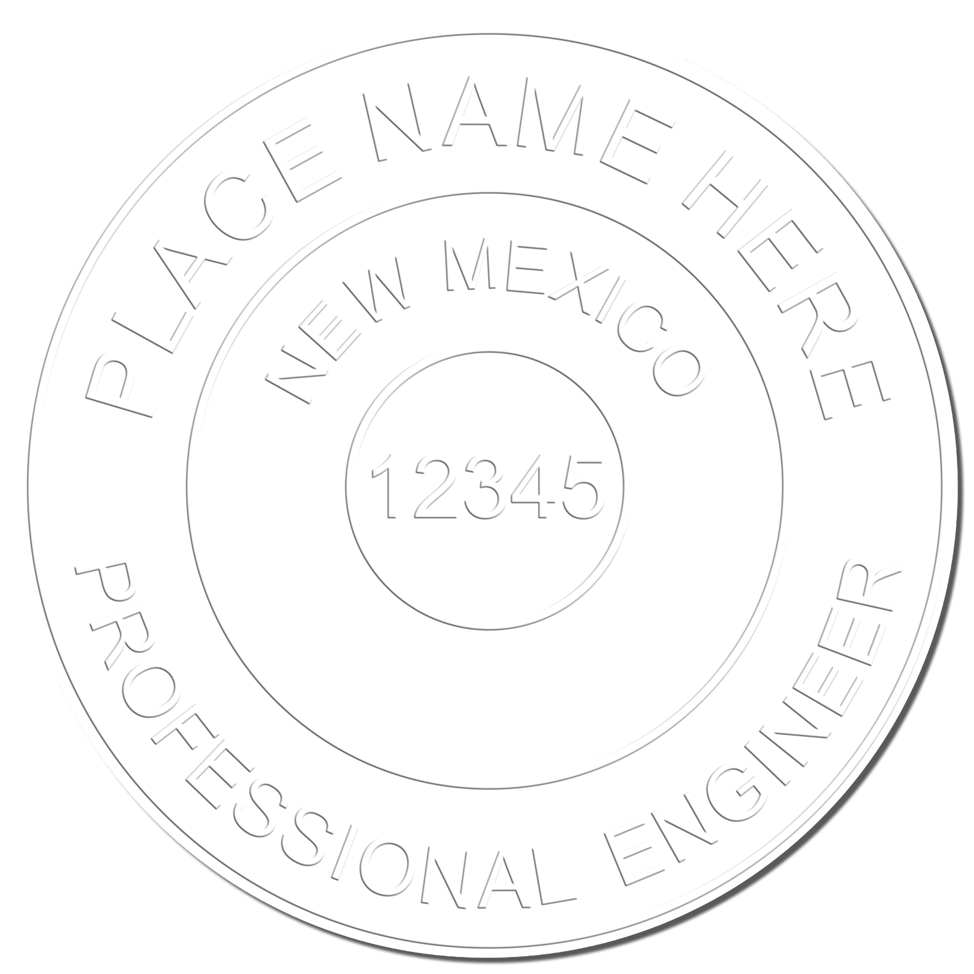 Another Example of a stamped impression of the New Mexico Engineer Desk Seal on a piece of office paper.