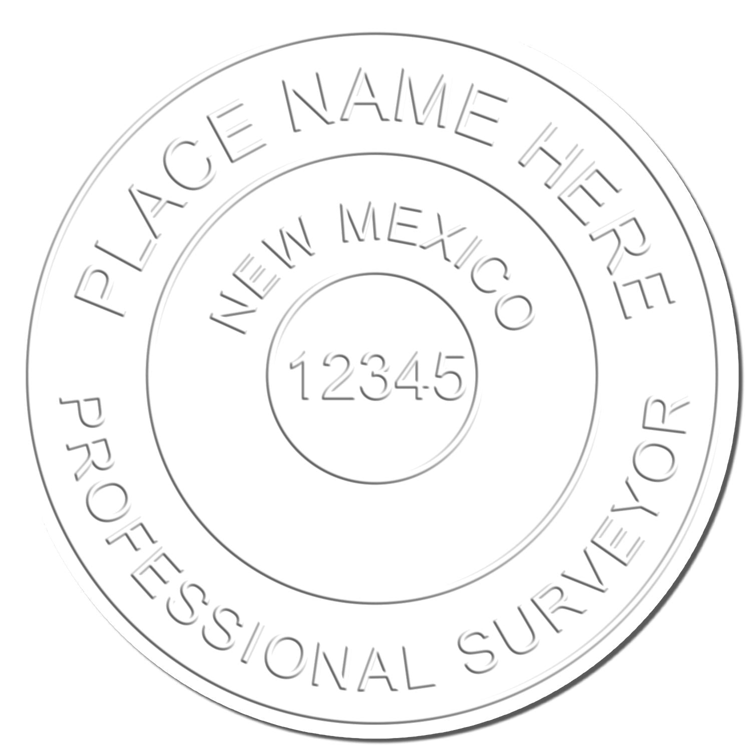 This paper is stamped with a sample imprint of the Extended Long Reach New Mexico Surveyor Embosser, signifying its quality and reliability.