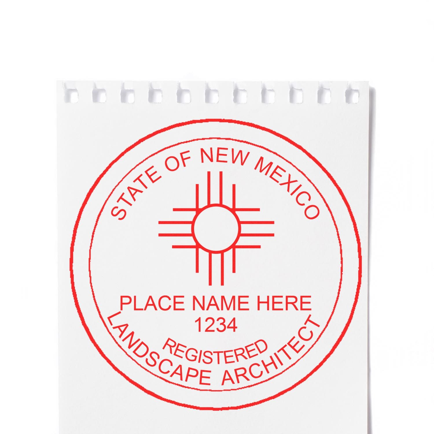 A photograph of the Digital New Mexico Landscape Architect Stamp stamp impression reveals a vivid, professional image of the on paper.