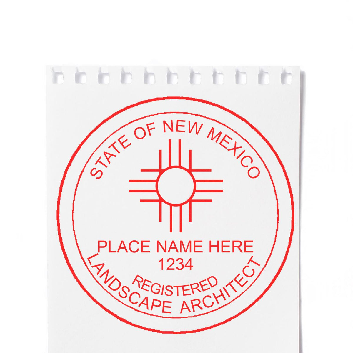 A stamped impression of the Slim Pre-Inked New Mexico Landscape Architect Seal Stamp in this stylish lifestyle photo, setting the tone for a unique and personalized product.