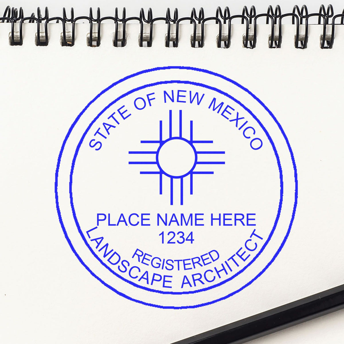 The Slim Pre-Inked New Mexico Landscape Architect Seal Stamp stamp impression comes to life with a crisp, detailed photo on paper - showcasing true professional quality.