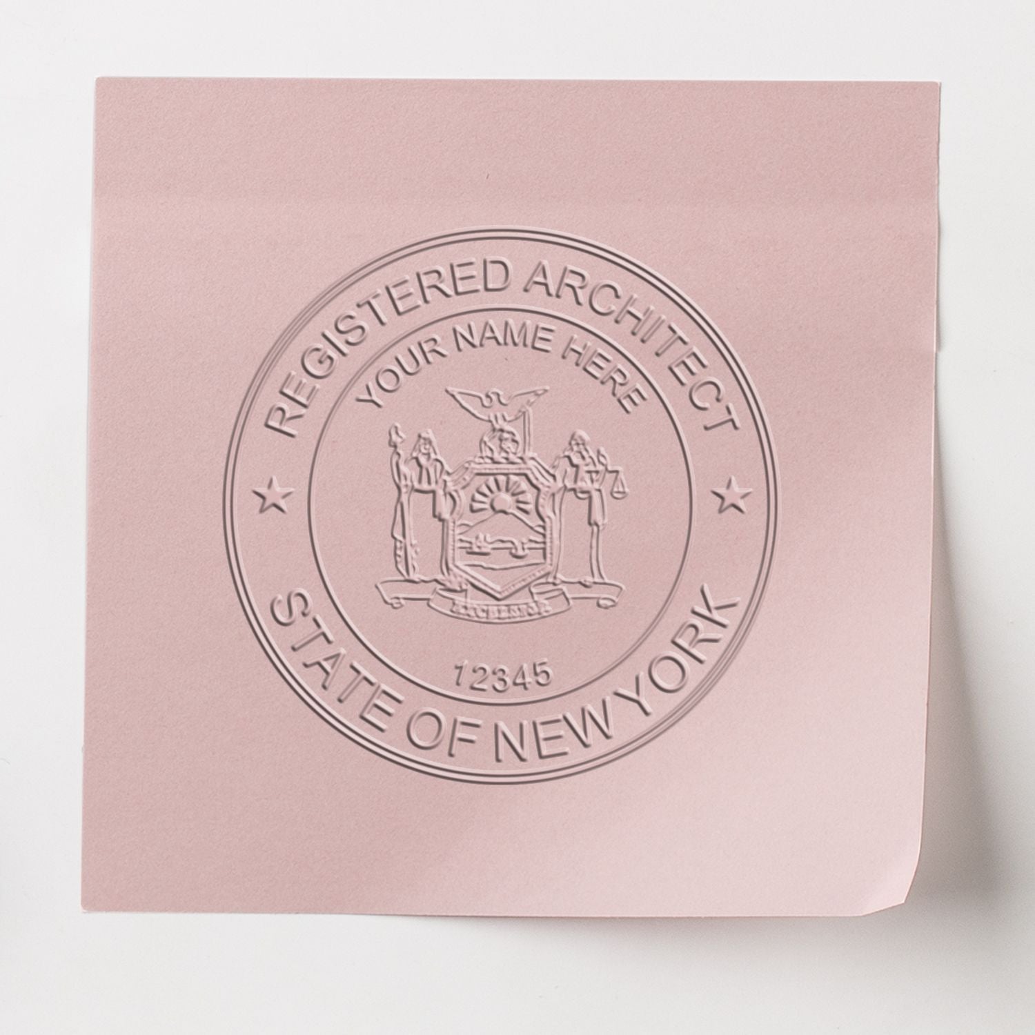 The main image for the Extended Long Reach New York Architect Seal Embosser depicting a sample of the imprint and electronic files