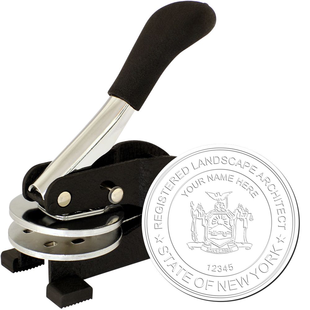 The main image for the New York Desk Landscape Architectural Seal Embosser depicting a sample of the imprint and electronic files