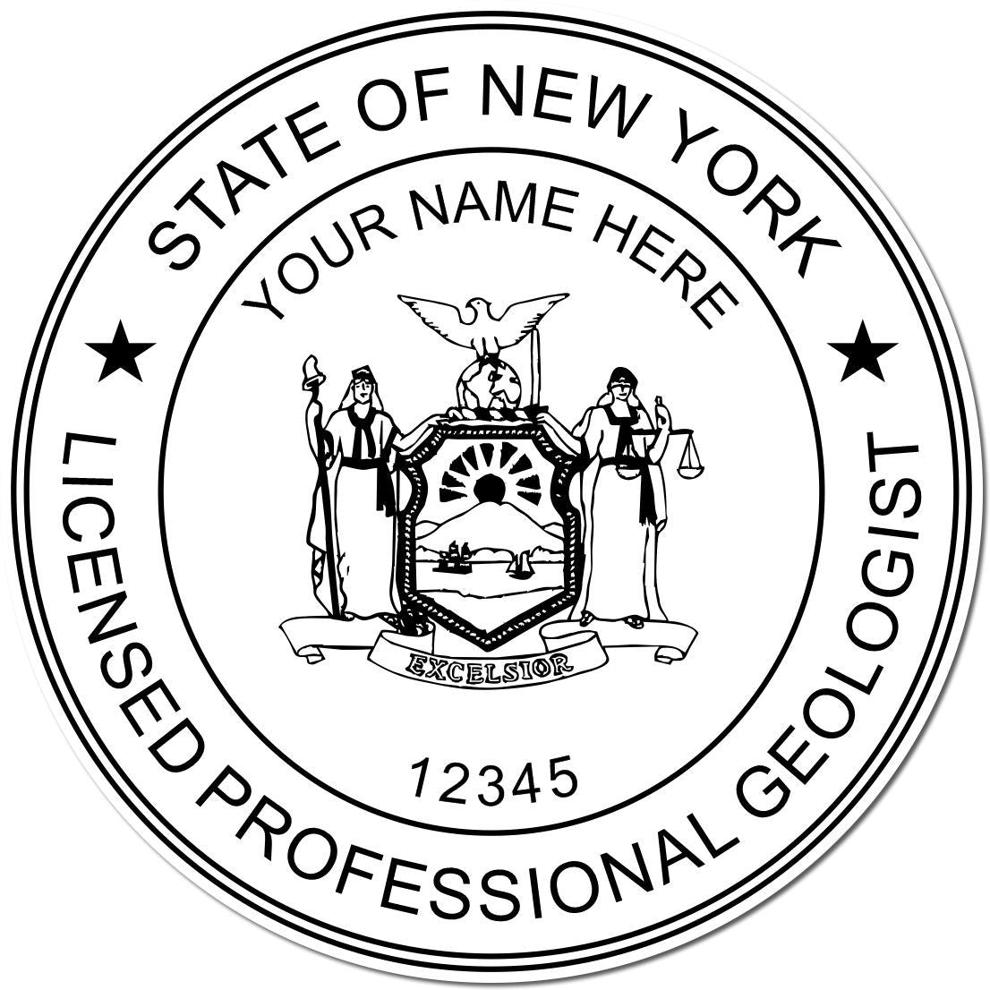 An alternative view of the Premium MaxLight Pre-Inked New York Geology Stamp stamped on a sheet of paper showing the image in use