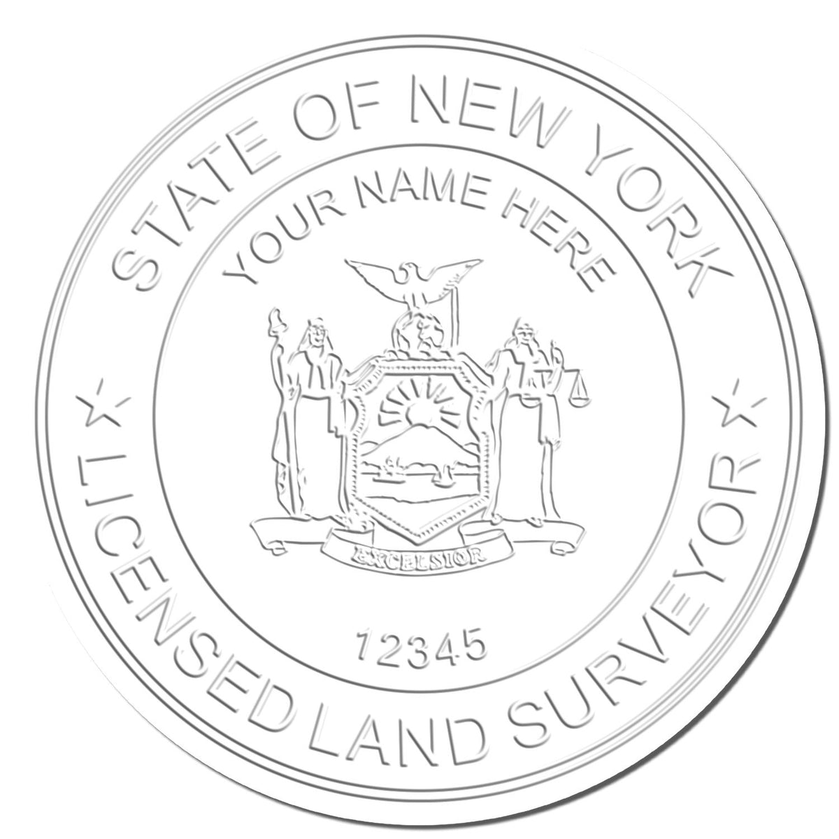 This paper is stamped with a sample imprint of the State of New York Soft Land Surveyor Embossing Seal, signifying its quality and reliability.