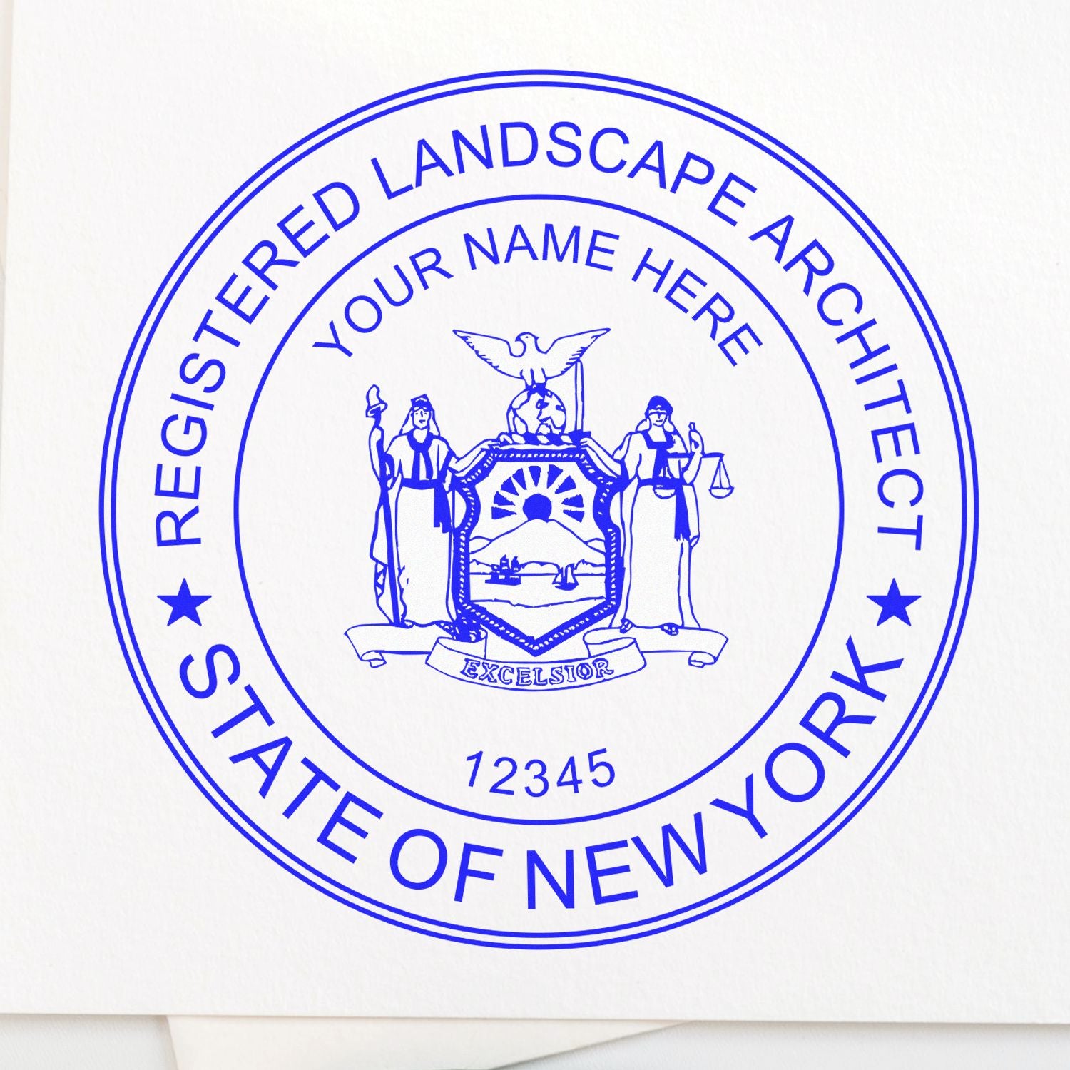 The Slim Pre-Inked New York Landscape Architect Seal Stamp stamp impression comes to life with a crisp, detailed photo on paper - showcasing true professional quality.