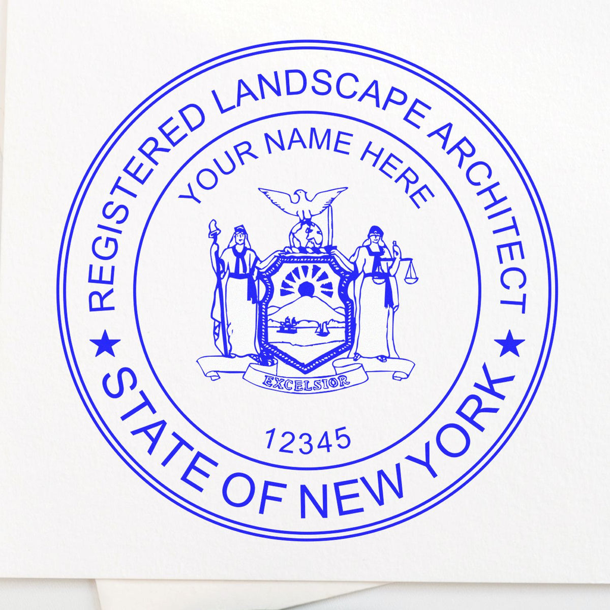 The Slim Pre-Inked New York Landscape Architect Seal Stamp stamp impression comes to life with a crisp, detailed photo on paper - showcasing true professional quality.