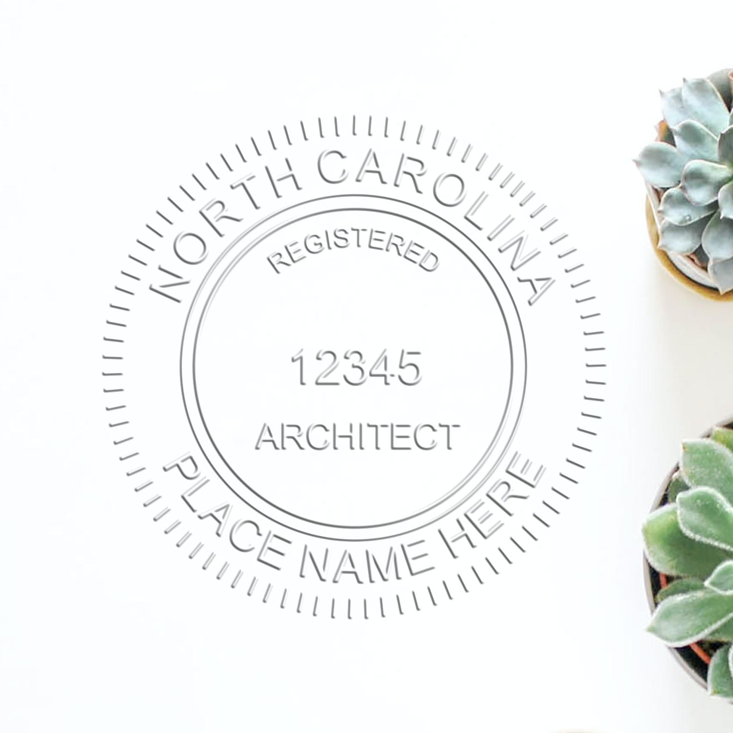 The Gift North Carolina Architect Seal stamp impression comes to life with a crisp, detailed image stamped on paper - showcasing true professional quality.
