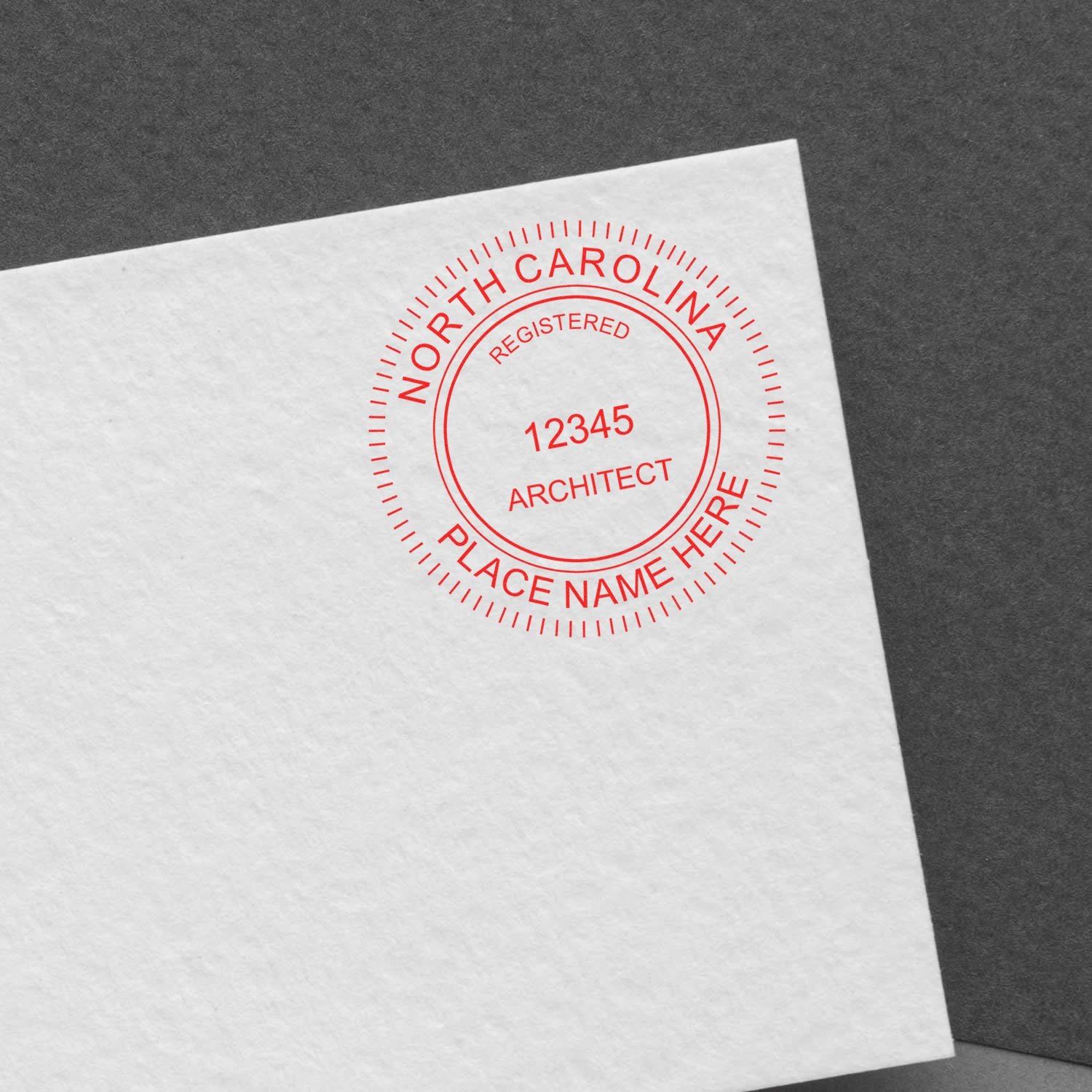 The Slim Pre-Inked North Carolina Architect Seal Stamp stamp impression comes to life with a crisp, detailed photo on paper - showcasing true professional quality.