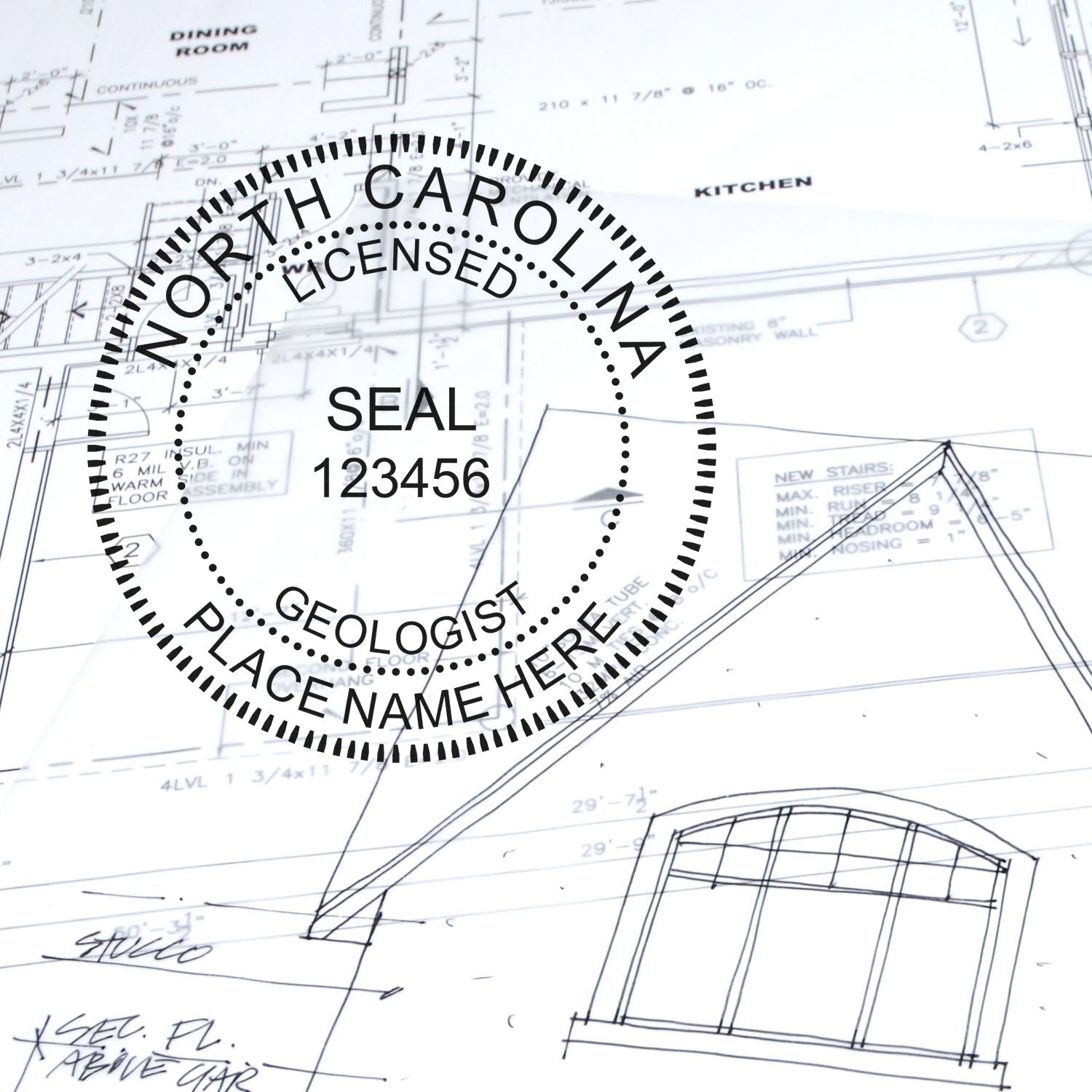 The main image for the Premium MaxLight Pre-Inked North Carolina Geology Stamp depicting a sample of the imprint and imprint sample