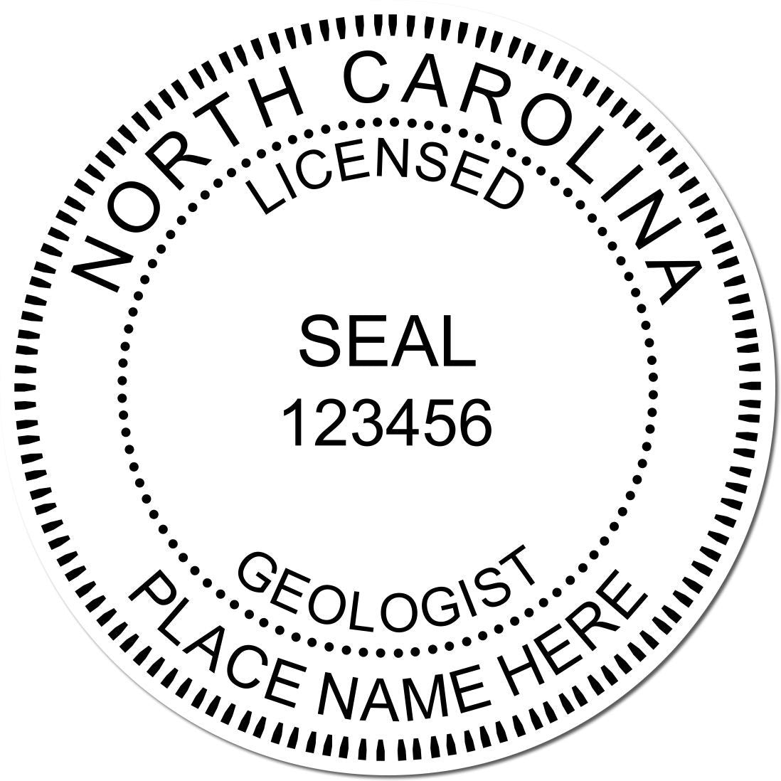 An alternative view of the Premium MaxLight Pre-Inked North Carolina Geology Stamp stamped on a sheet of paper showing the image in use
