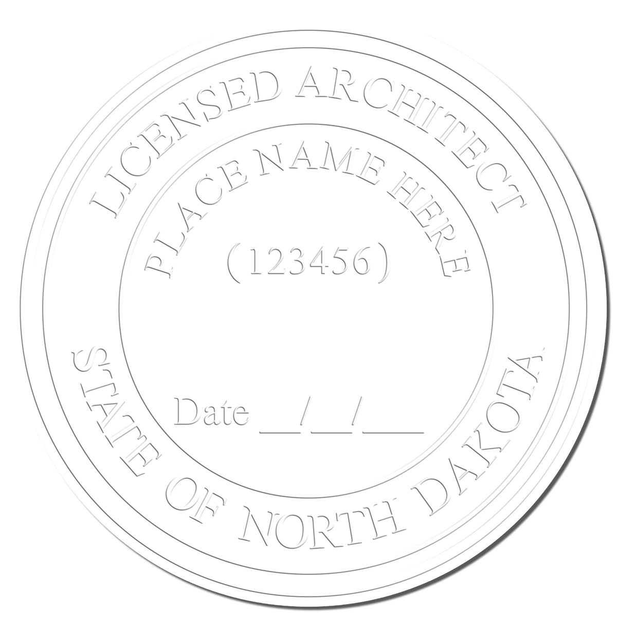 This paper is stamped with a sample imprint of the State of North Dakota Architectural Seal Embosser, signifying its quality and reliability.