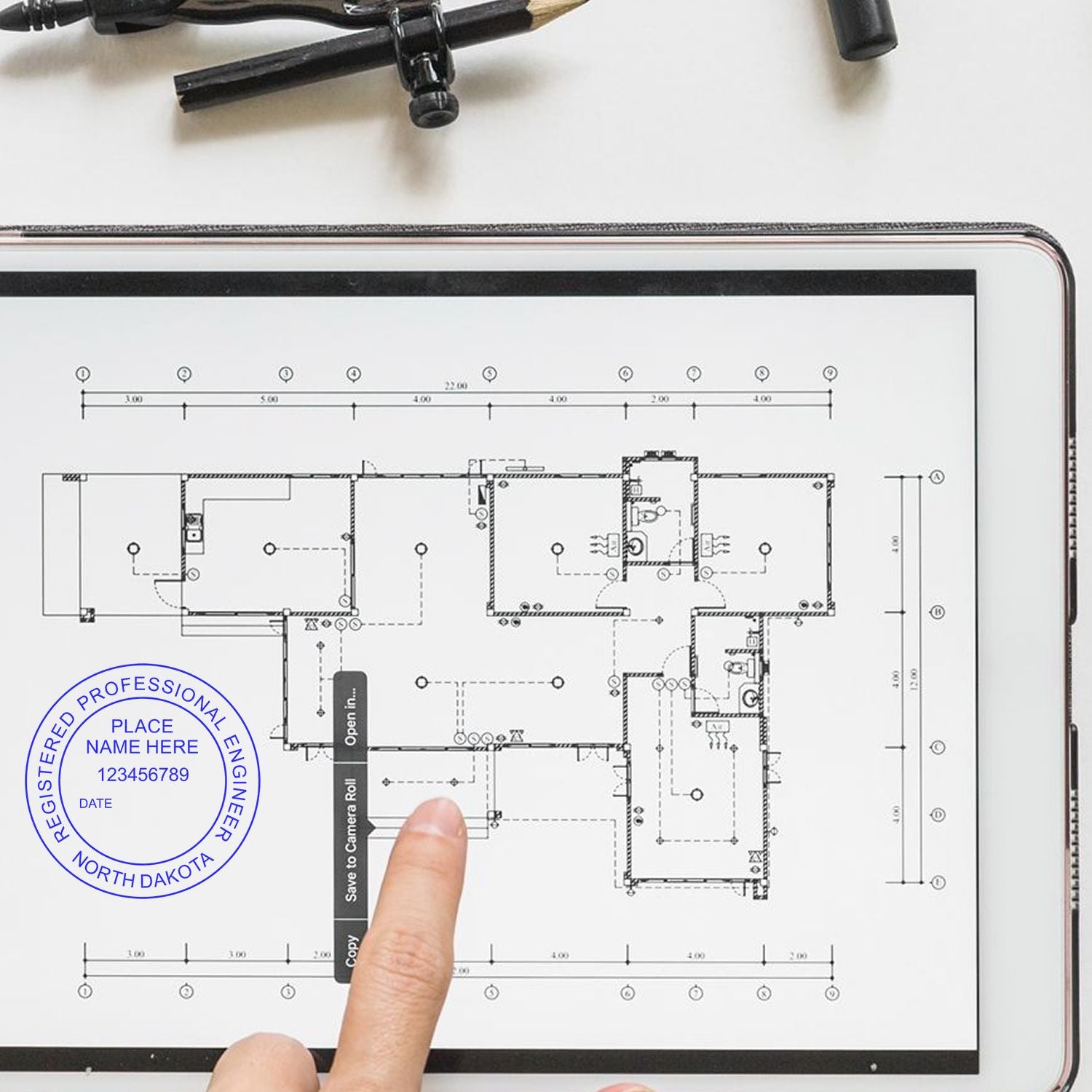 This paper is stamped with a sample imprint of the Digital North Dakota PE Stamp and Electronic Seal for North Dakota Engineer, signifying its quality and reliability.