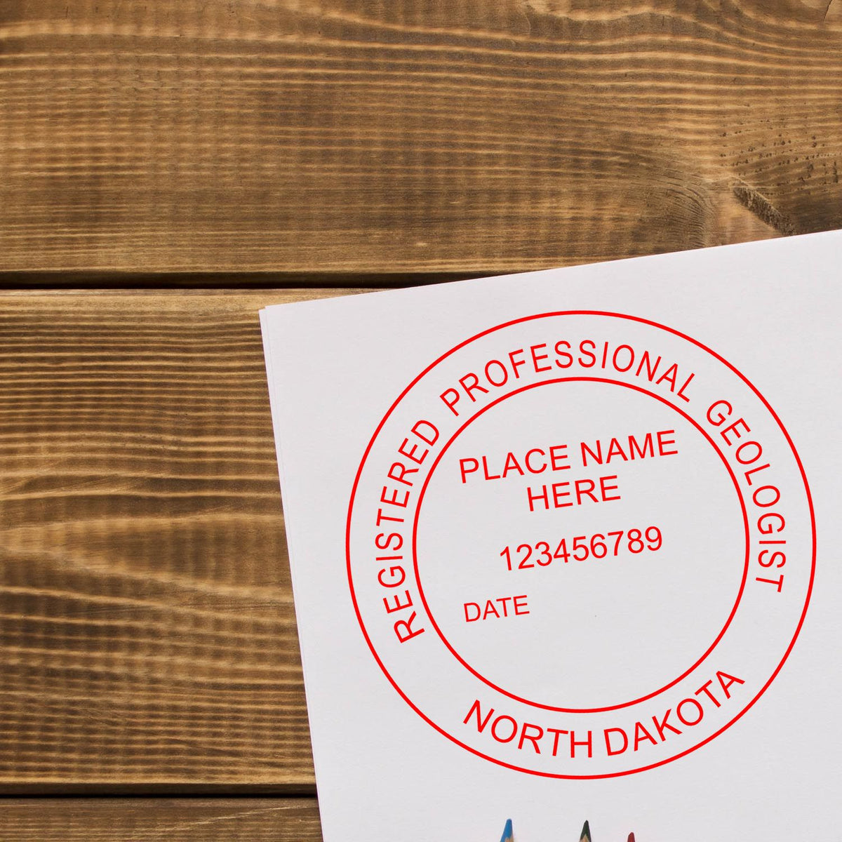 The Digital North Dakota Geologist Stamp, Electronic Seal for North Dakota Geologist stamp impression comes to life with a crisp, detailed image stamped on paper - showcasing true professional quality.