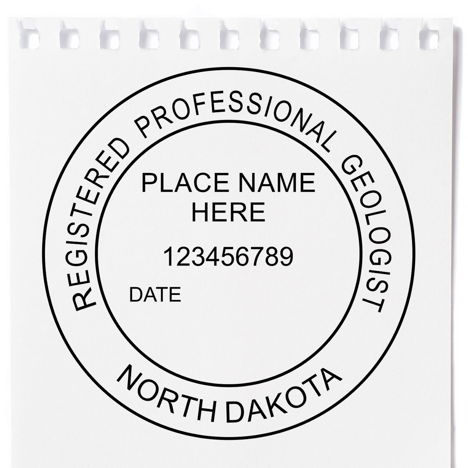 The main image for the Self-Inking North Dakota Geologist Stamp depicting a sample of the imprint and imprint sample