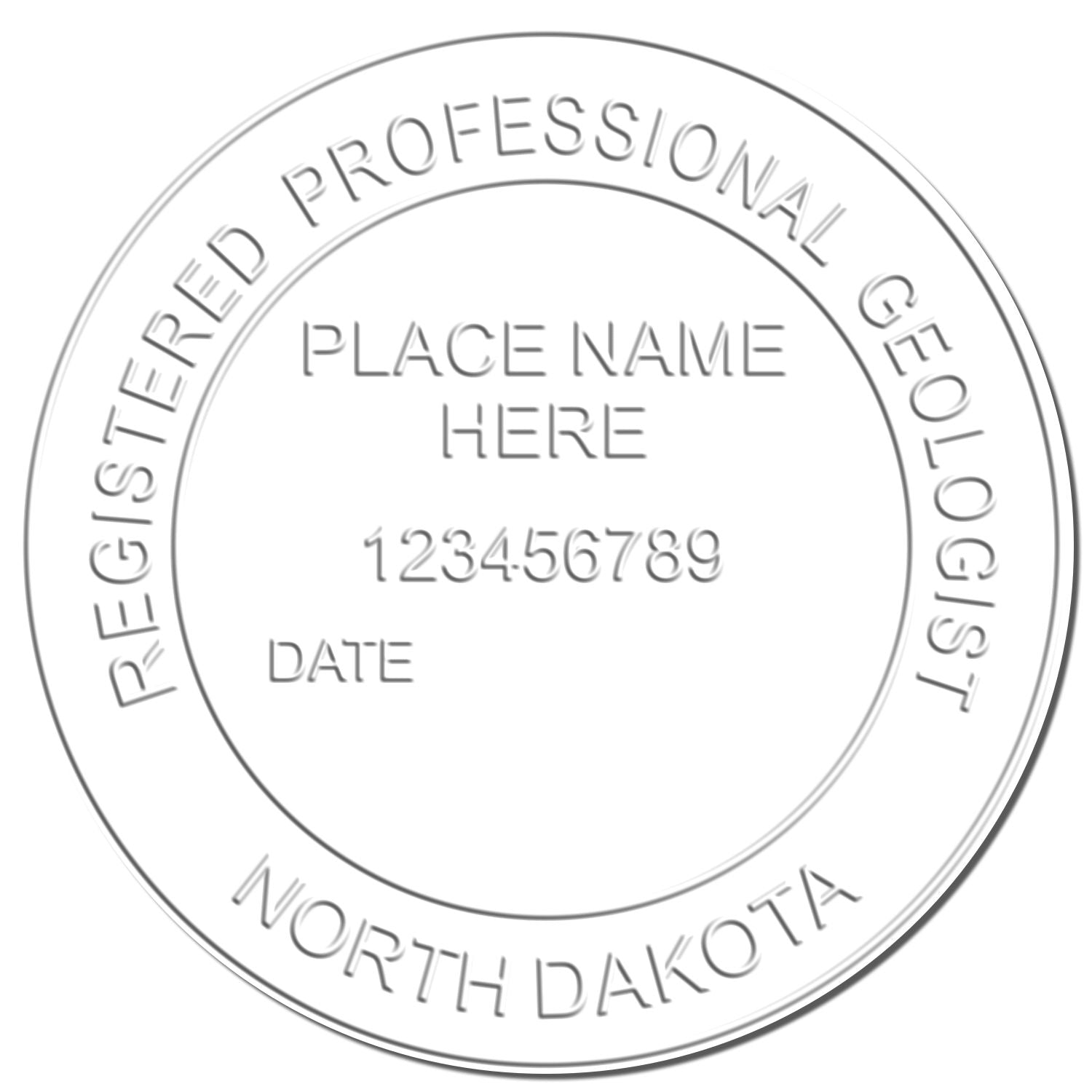 The main image for the North Dakota Geologist Desk Seal depicting a sample of the imprint and imprint sample