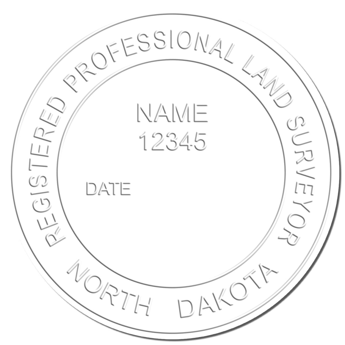 This paper is stamped with a sample imprint of the State of North Dakota Soft Land Surveyor Embossing Seal, signifying its quality and reliability.