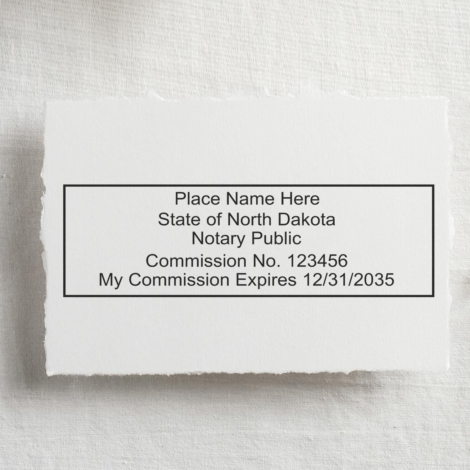 The main image for the MaxLight Premium Pre-Inked North Dakota Rectangular Notarial Stamp depicting a sample of the imprint and electronic files