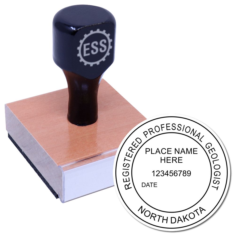 The main image for the North Dakota Professional Geologist Seal Stamp depicting a sample of the imprint and imprint sample