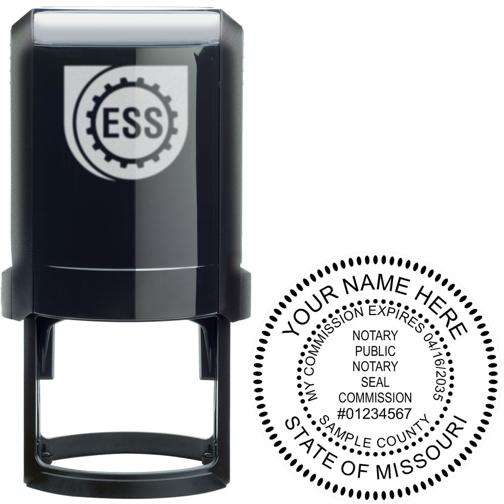 The main image for the Official Self-Inking Missouri Notary Stamp depicting a sample of the imprint and electronic files