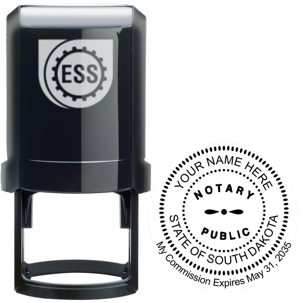 The main image for the Official Self-Inking South Dakota Notary Stamp depicting a sample of the imprint and electronic files