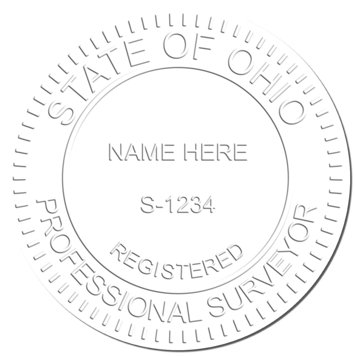 This paper is stamped with a sample imprint of the Ohio Desk Surveyor Seal Embosser, signifying its quality and reliability.