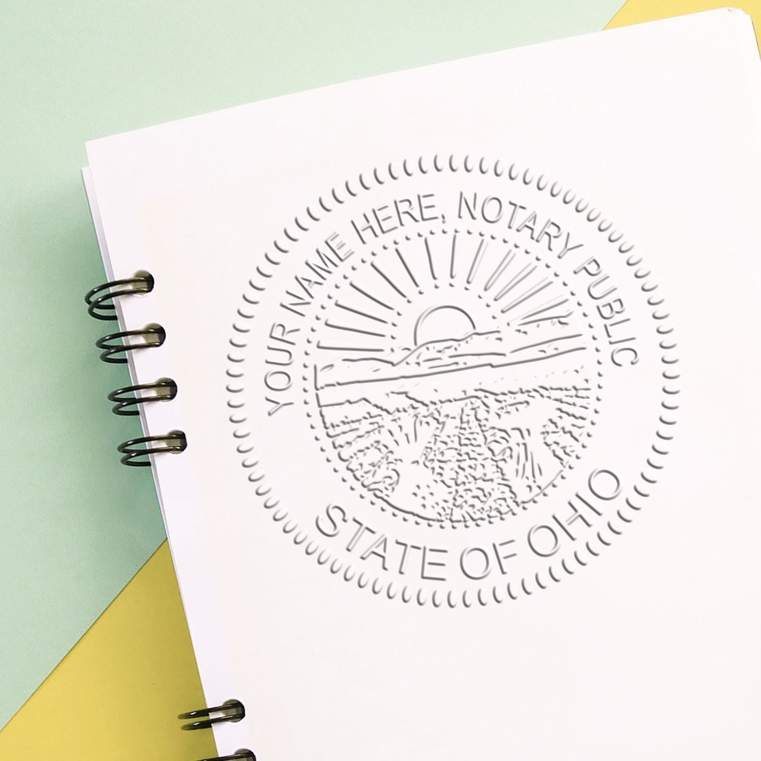 This paper is stamped with a sample imprint of the Ohio Desk Notary Public Seal, signifying its quality and reliability.