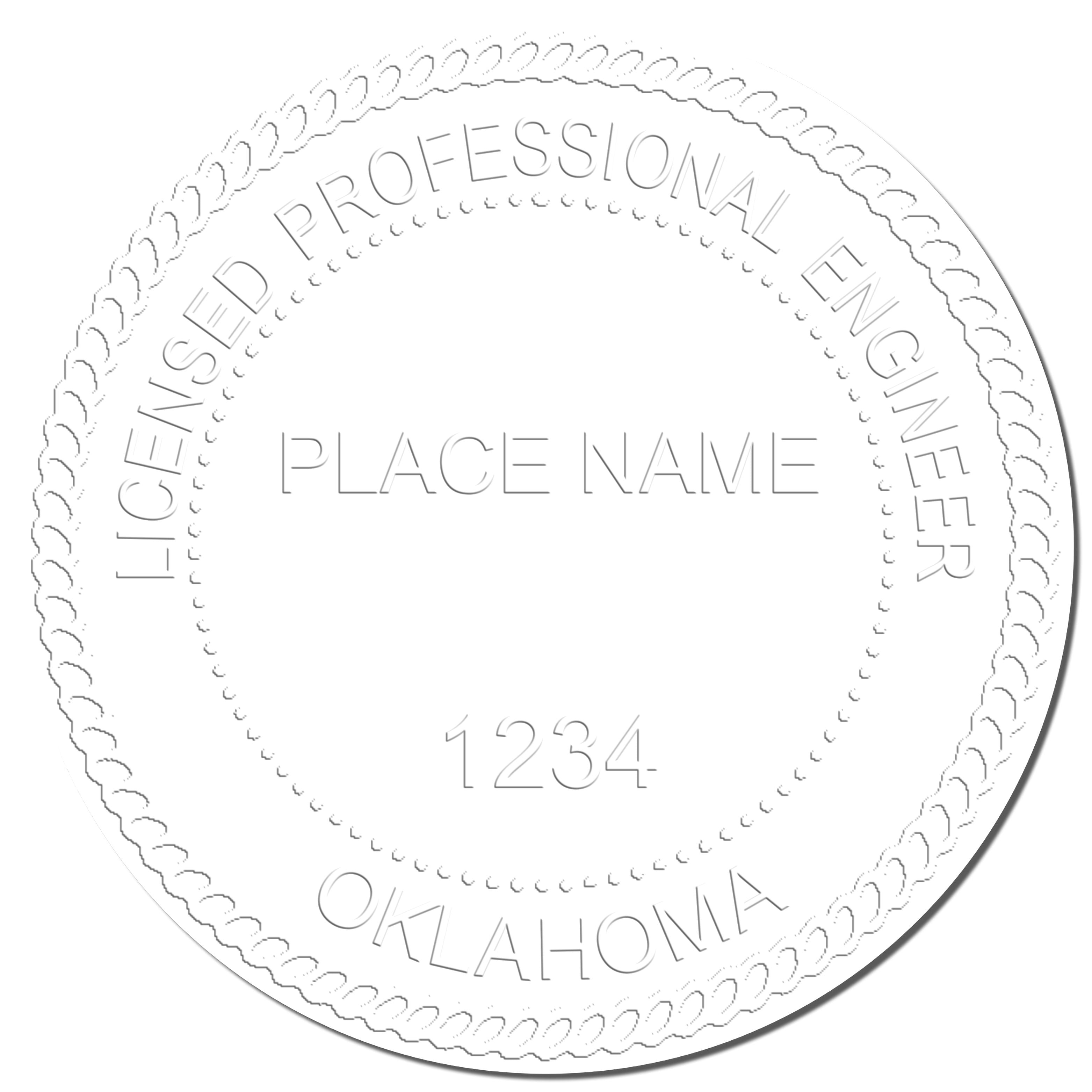 This paper is stamped with a sample imprint of the Heavy Duty Cast Iron Oklahoma Engineer Seal Embosser, signifying its quality and reliability.