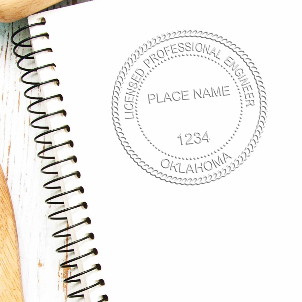 The Gift Oklahoma Engineer Seal stamp impression comes to life with a crisp, detailed image stamped on paper - showcasing true professional quality.