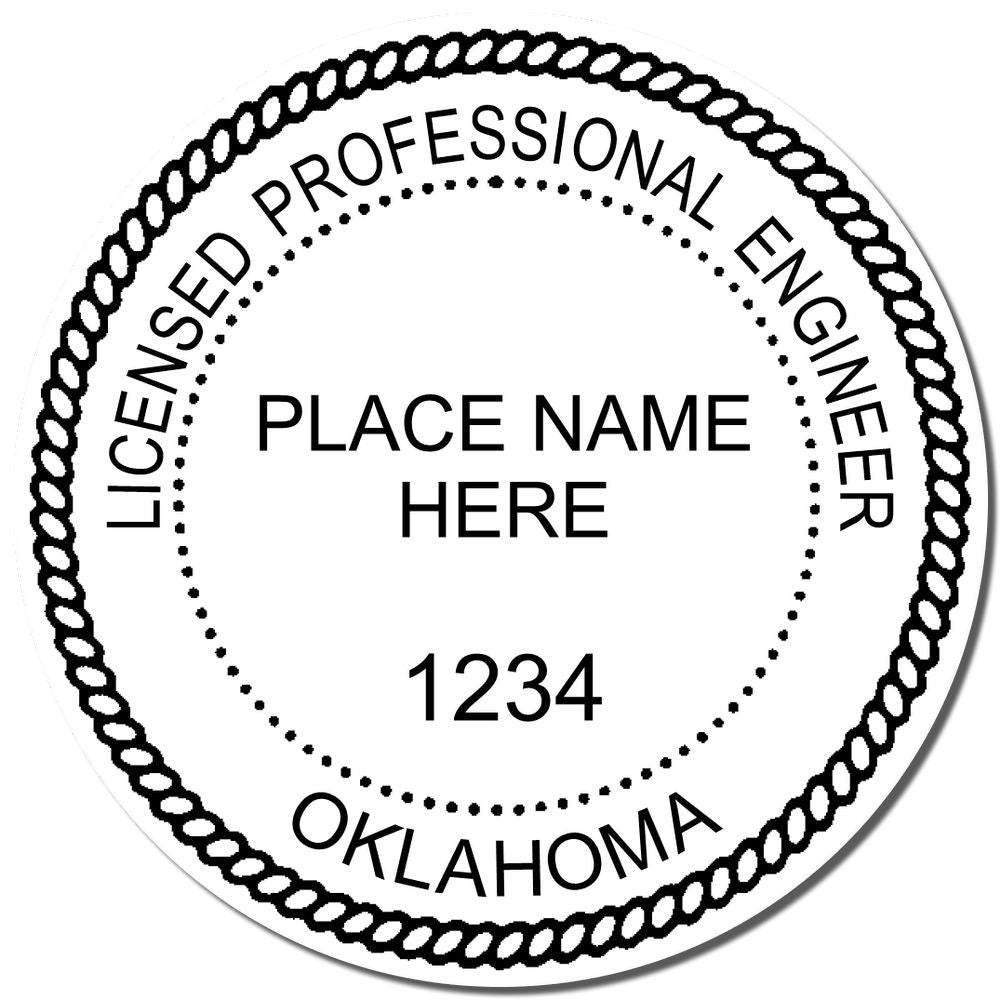 A photograph of the Slim Pre-Inked Oklahoma Professional Engineer Seal Stamp stamp impression reveals a vivid, professional image of the on paper.