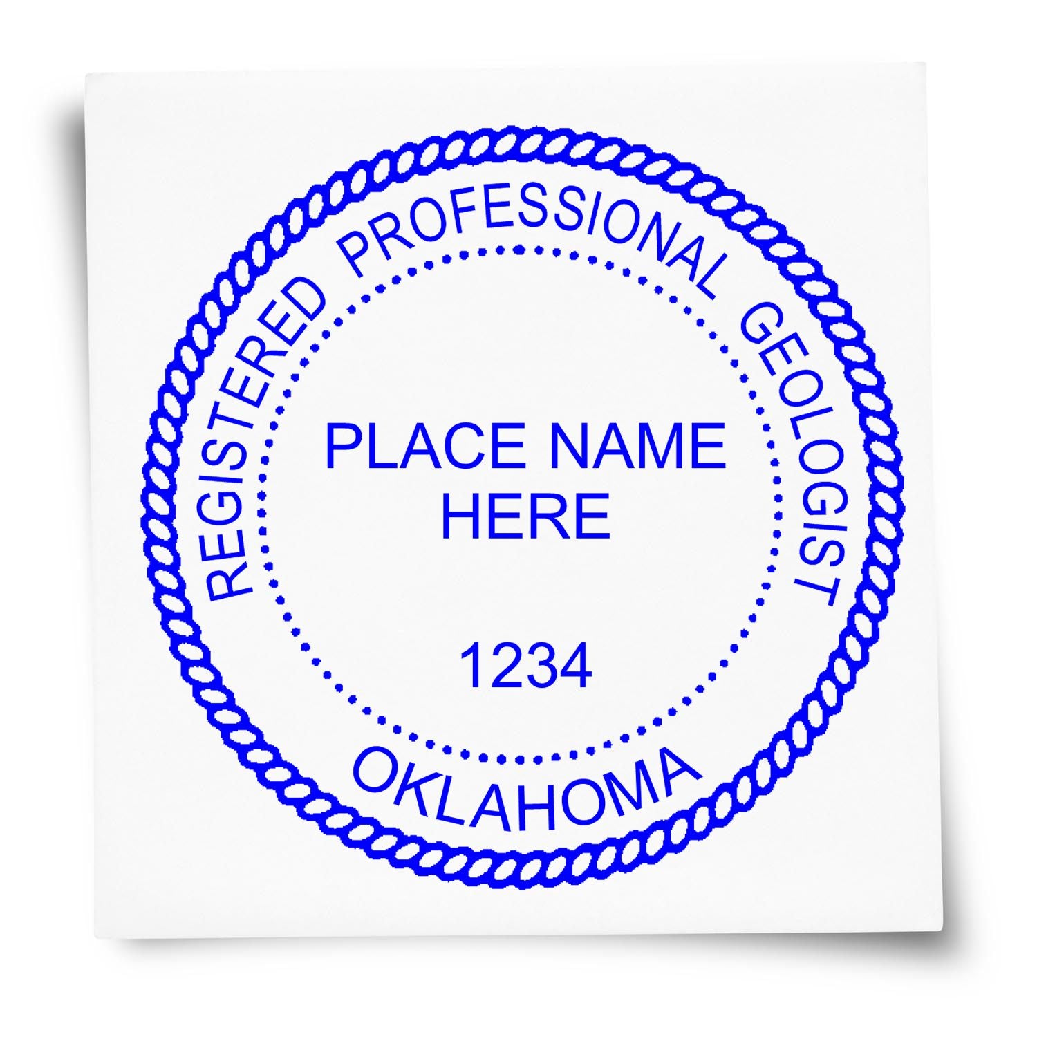 The main image for the Digital Oklahoma Geologist Stamp, Electronic Seal for Oklahoma Geologist depicting a sample of the imprint and imprint sample