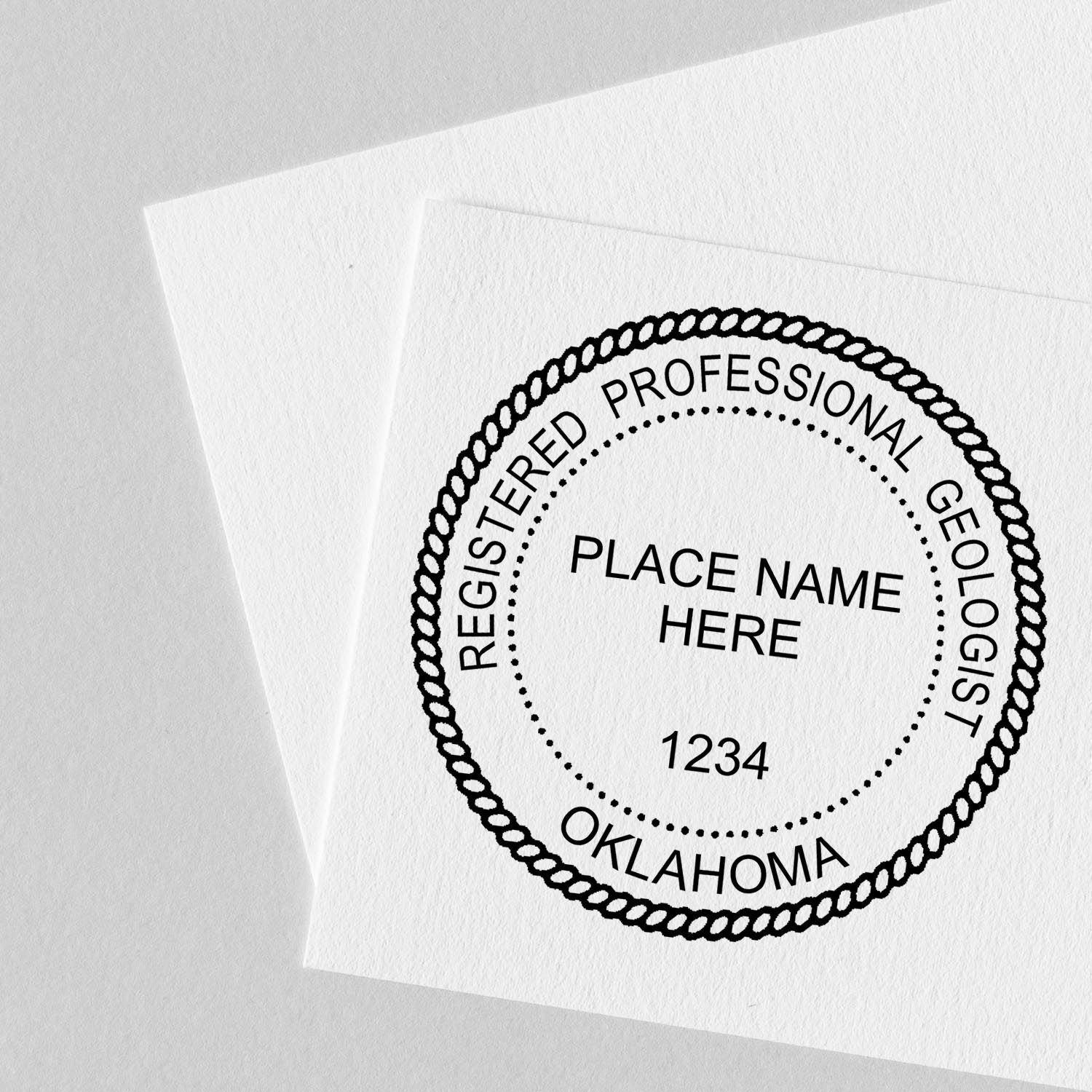 This paper is stamped with a sample imprint of the Premium MaxLight Pre-Inked Oklahoma Geology Stamp, signifying its quality and reliability.