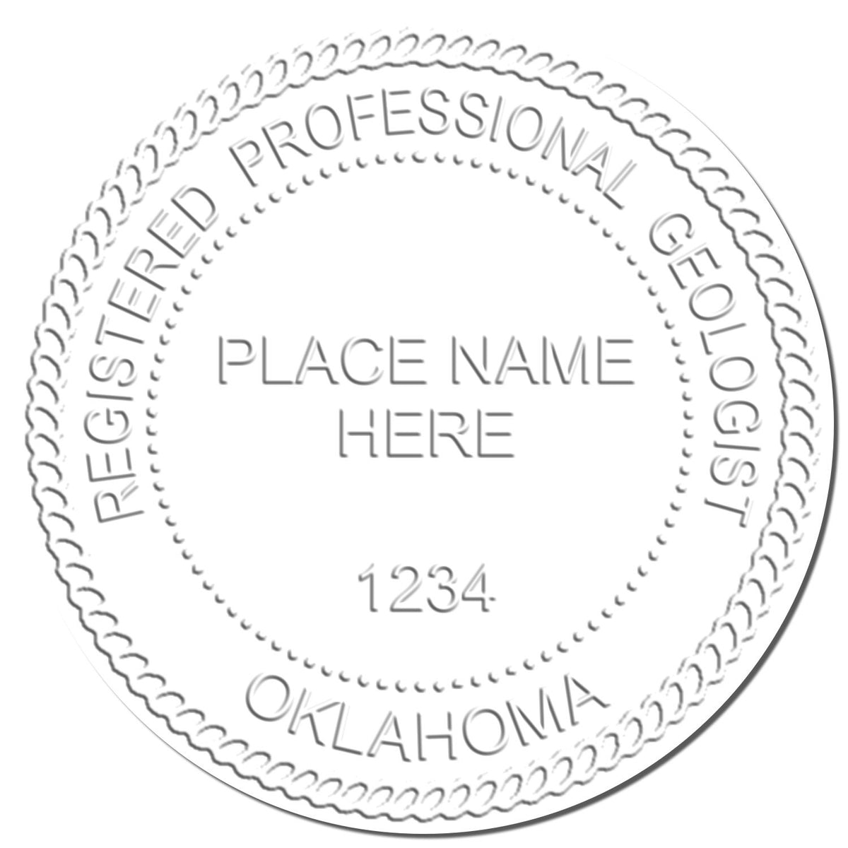 A photograph of the State of Oklahoma Extended Long Reach Geologist Seal stamp impression reveals a vivid, professional image of the on paper.