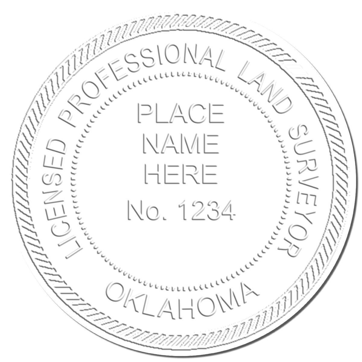 This paper is stamped with a sample imprint of the State of Oklahoma Soft Land Surveyor Embossing Seal, signifying its quality and reliability.