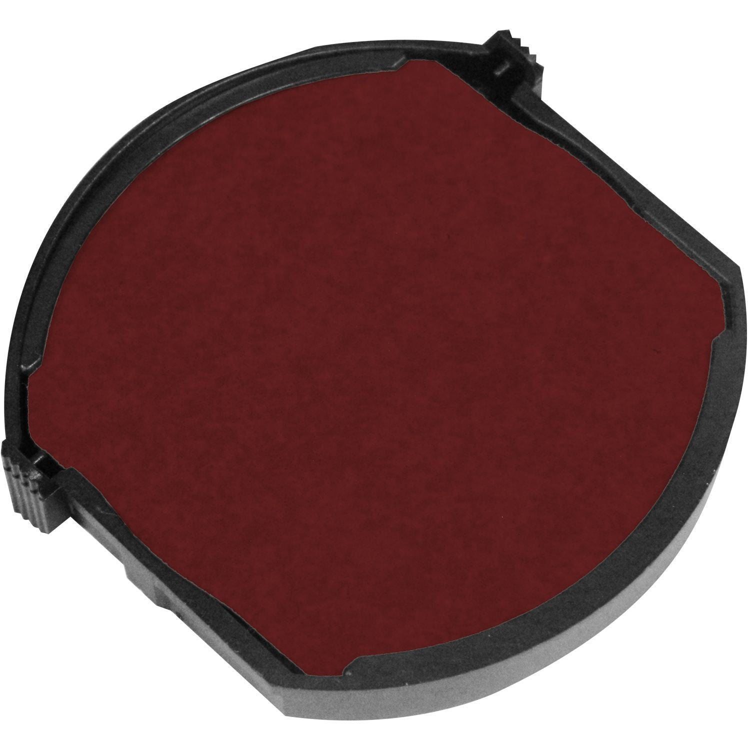 One Color Replacement Ink Pad for 46145 and 46045 Trodat Stamps, shown in red, with a round shape and black plastic casing.