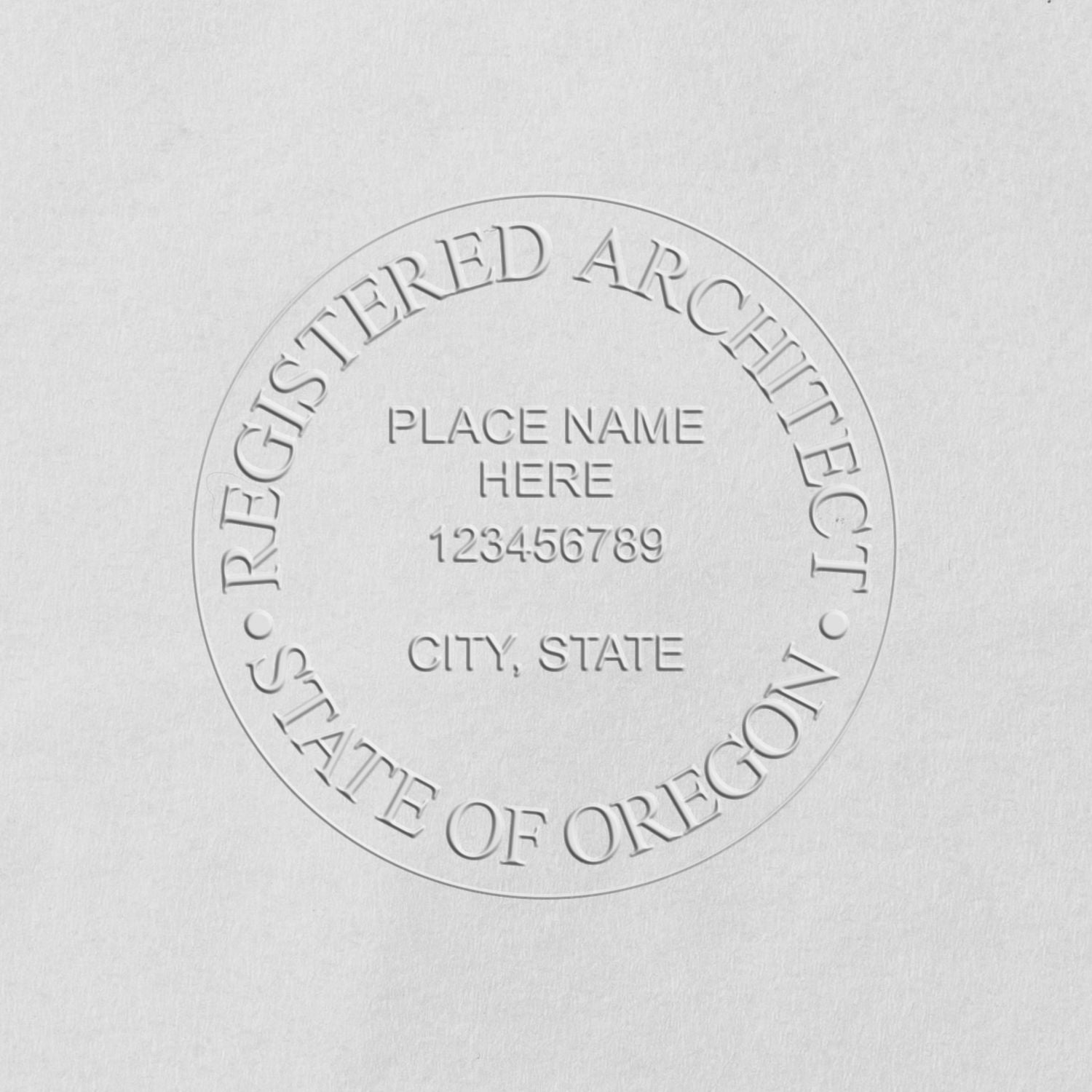 A stamped impression of the State of Oregon Architectural Seal Embosser in this stylish lifestyle photo, setting the tone for a unique and personalized product.