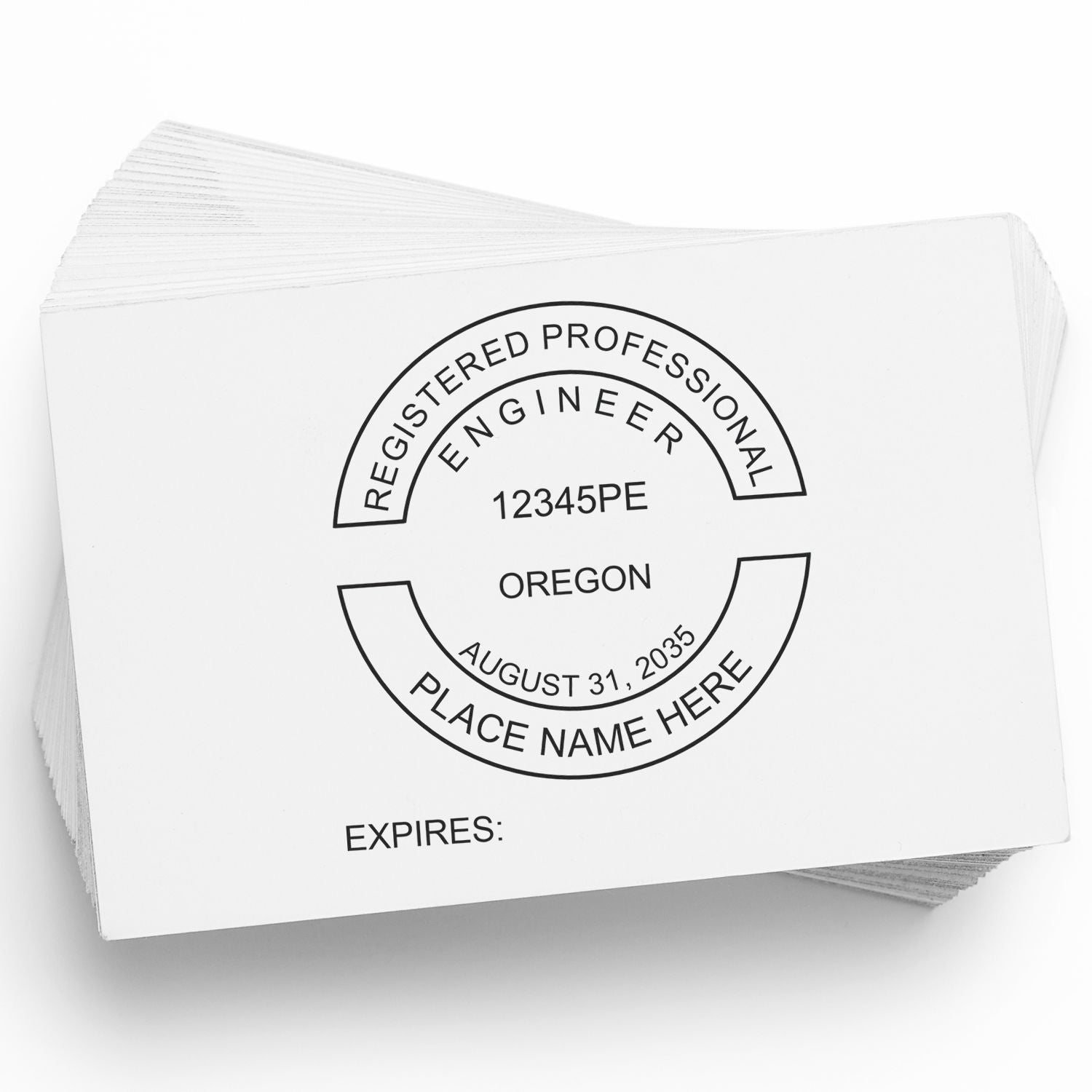 This paper is stamped with a sample imprint of the Oregon Professional Engineer Seal Stamp, signifying its quality and reliability.