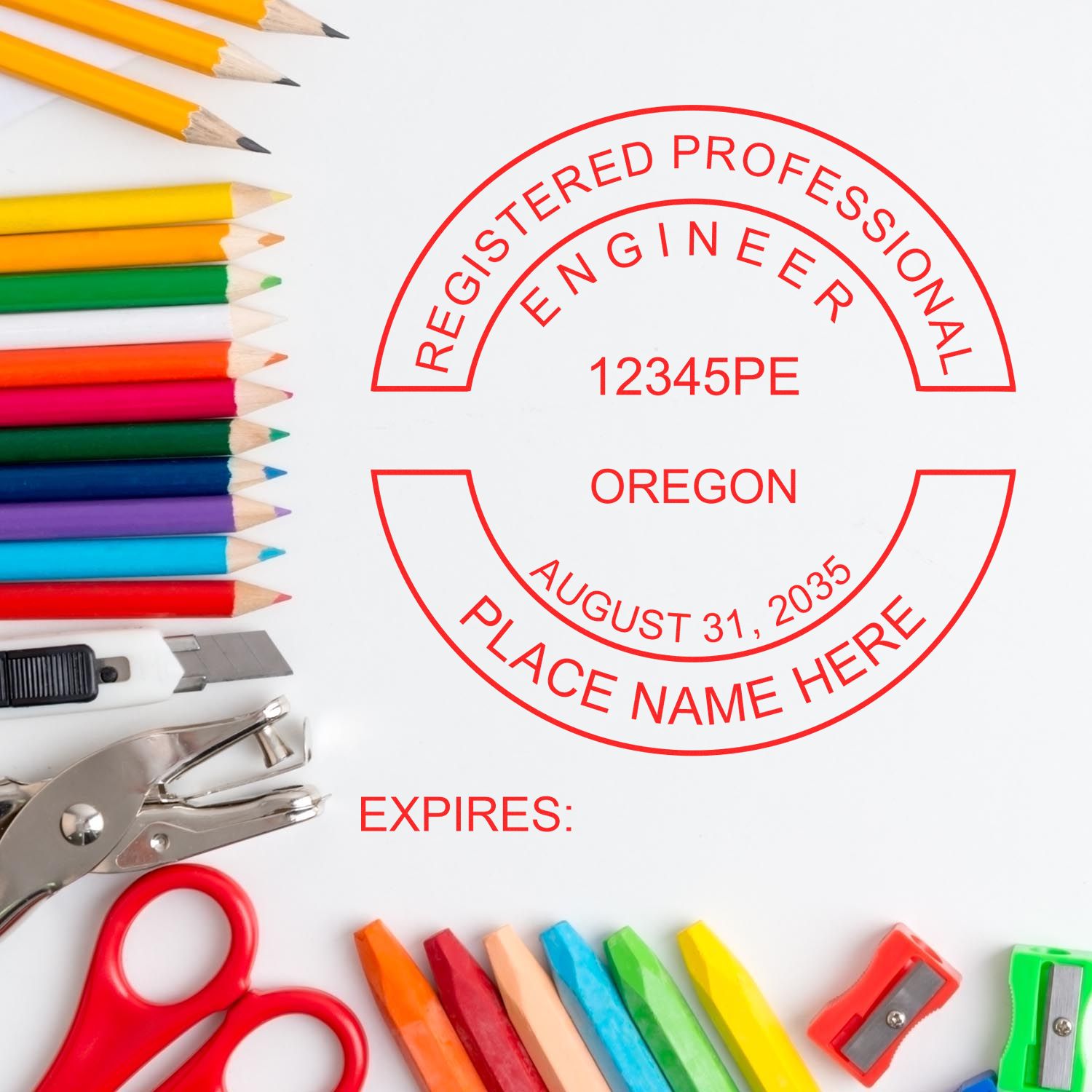 A photograph of the Digital Oregon PE Stamp and Electronic Seal for Oregon Engineer stamp impression reveals a vivid, professional image of the on paper.