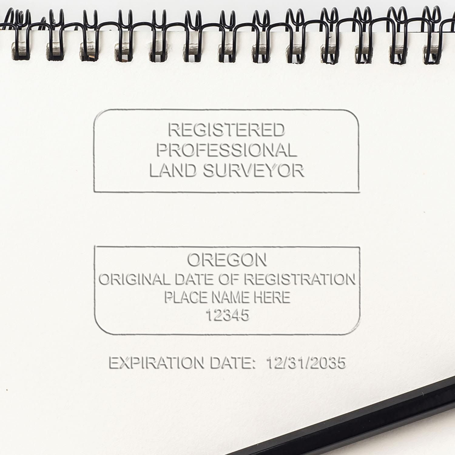 A stamped impression of the Handheld Oregon Land Surveyor Seal in this stylish lifestyle photo, setting the tone for a unique and personalized product.