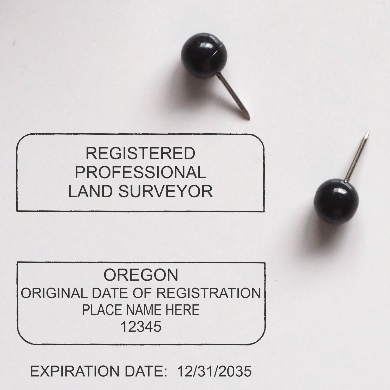 Digital Oregon Land Surveyor Stamp, Electronic Seal for Oregon Land Surveyor, displayed with registration details and expiration date.