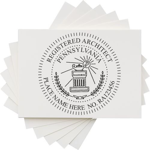 Pennsylvania Architect Seal Stamp on white paper, featuring a circular design with text and a column illustration.