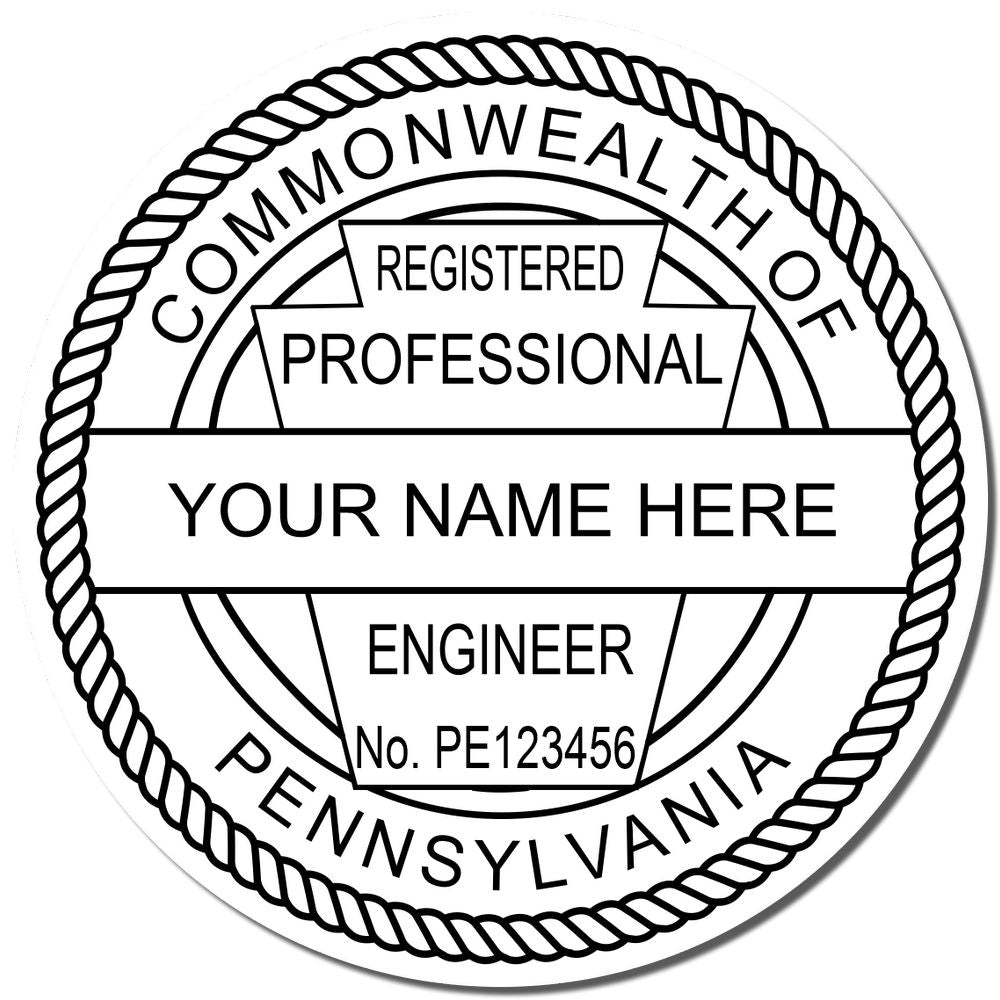 An alternative view of the Digital Pennsylvania PE Stamp and Electronic Seal for Pennsylvania Engineer stamped on a sheet of paper showing the image in use