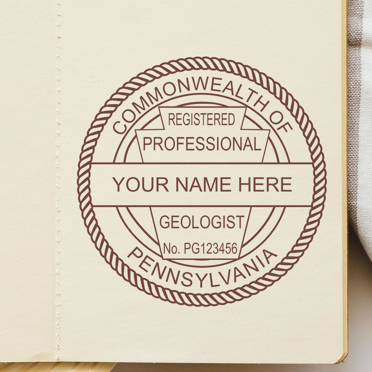 The Self-Inking Pennsylvania Geologist Stamp stamp impression comes to life with a crisp, detailed image stamped on paper - showcasing true professional quality.