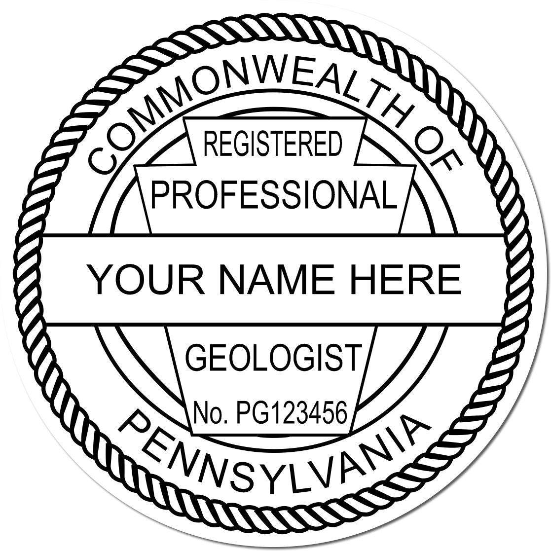 This paper is stamped with a sample imprint of the Slim Pre-Inked Pennsylvania Professional Geologist Seal Stamp, signifying its quality and reliability.