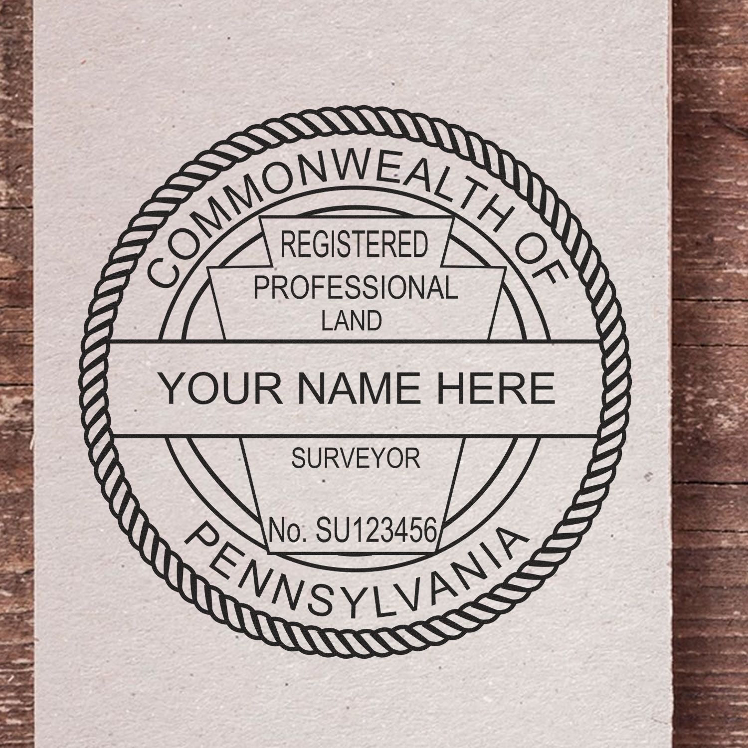 Digital Pennsylvania Land Surveyor Stamp, Electronic Seal for Pennsylvania Land Surveyor, customizable with name and license number.