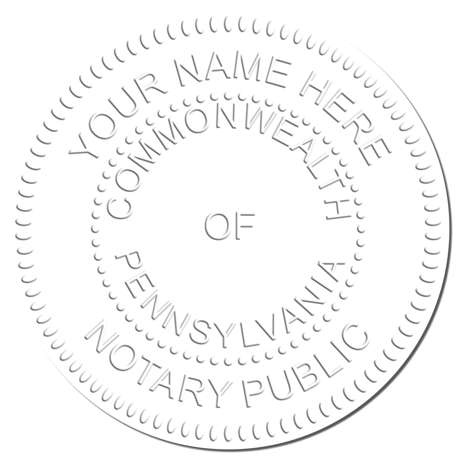 This paper is stamped with a sample imprint of the Pennsylvania Handheld Notary Seal Embosser, signifying its quality and reliability.