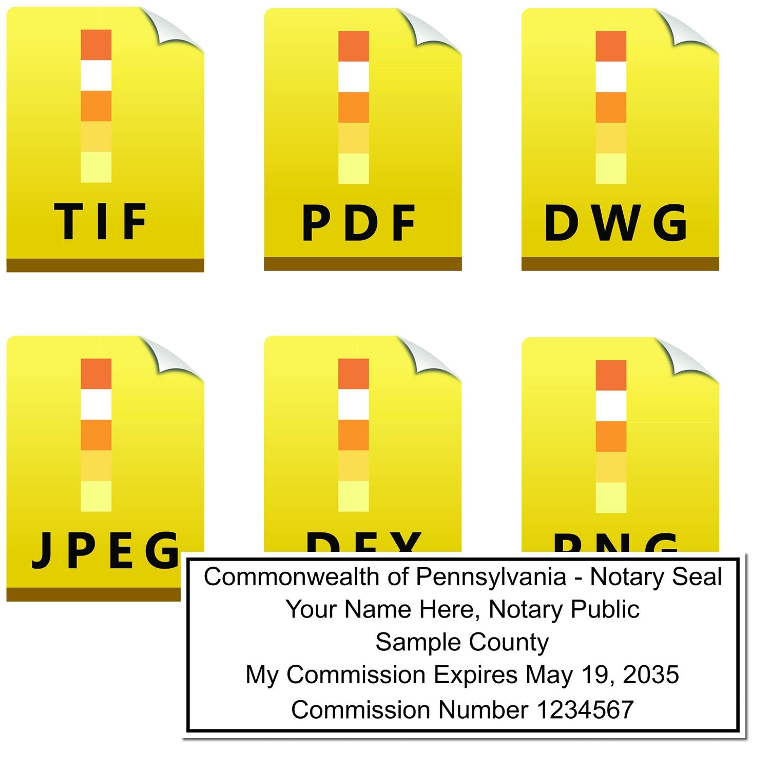 The main image for the Pennsylvania Rectangular Digital Notary Seal depicting a sample of the imprint and electronic files