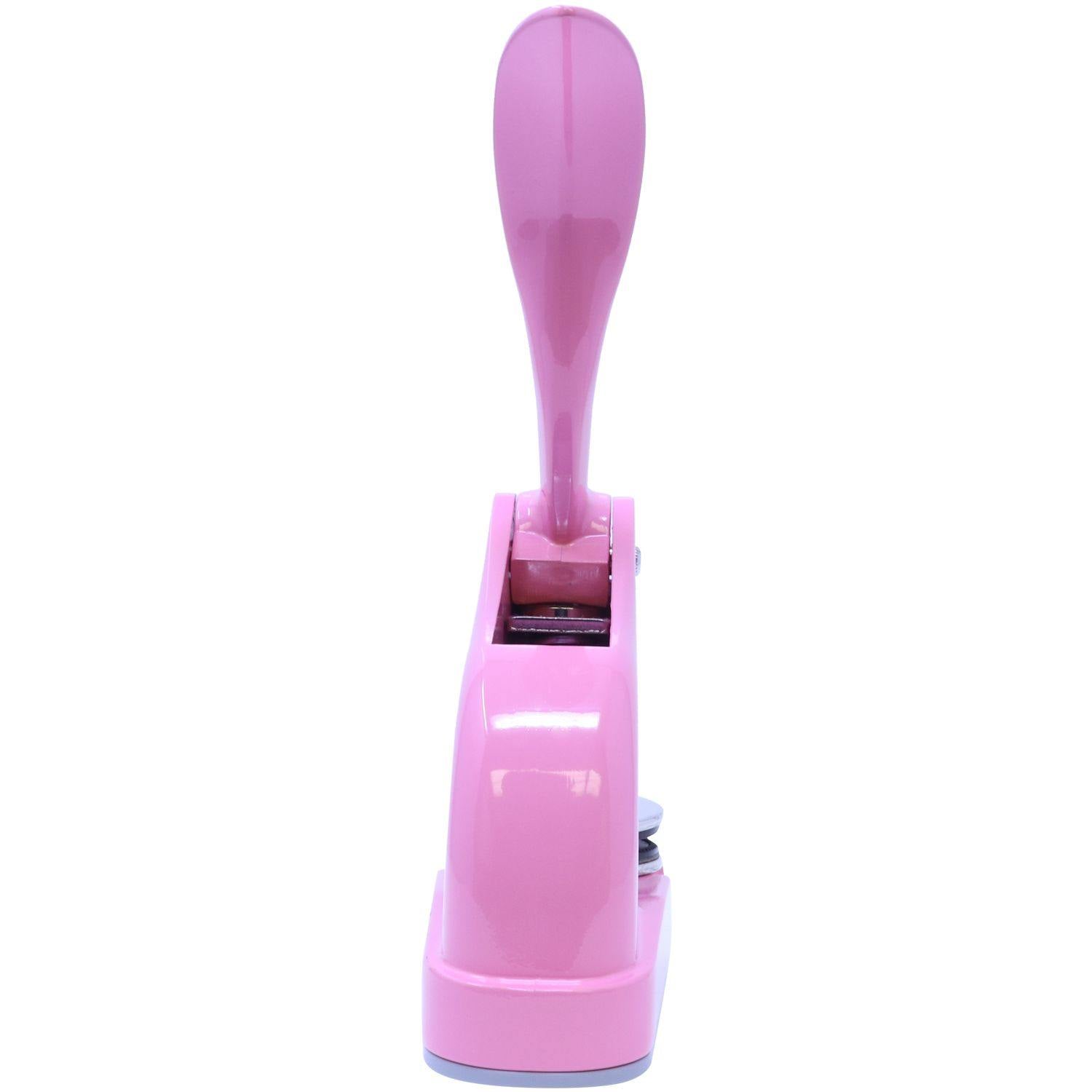 Professional Pink Gift Embosser with a sleek design, shown from the back view. The embosser has a shiny pink finish and a long handle.